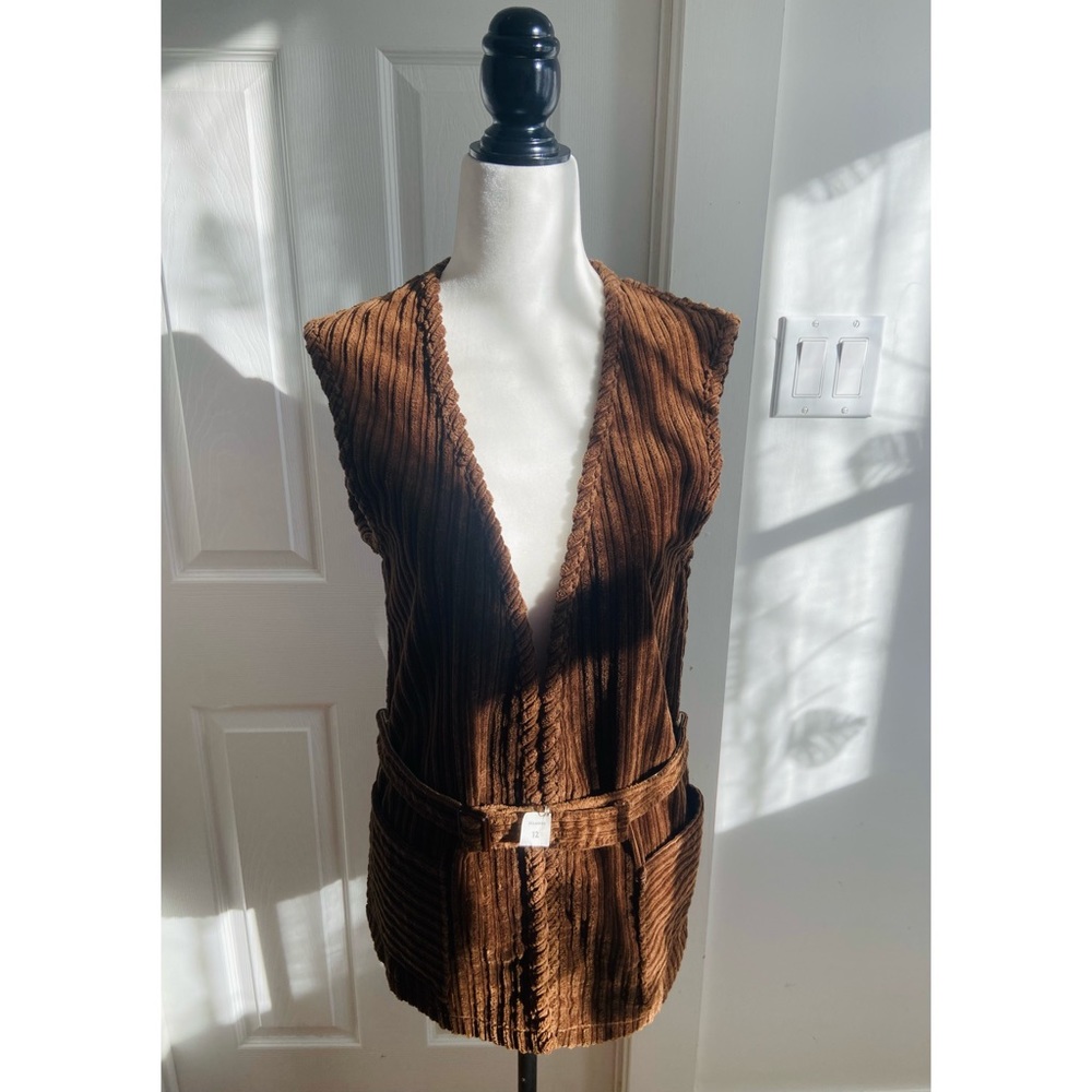 60s Hippie Western MW Tee Kays Belted Long Corduroy Tunic Vest NWT